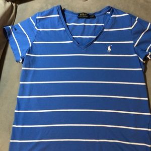 Polo shirt blue white striped